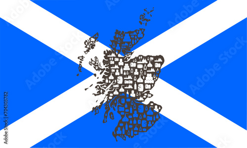 Vektor Flagge und Silhouette Landkarte Schottland - Whisky Tasting - Whisky Elemente