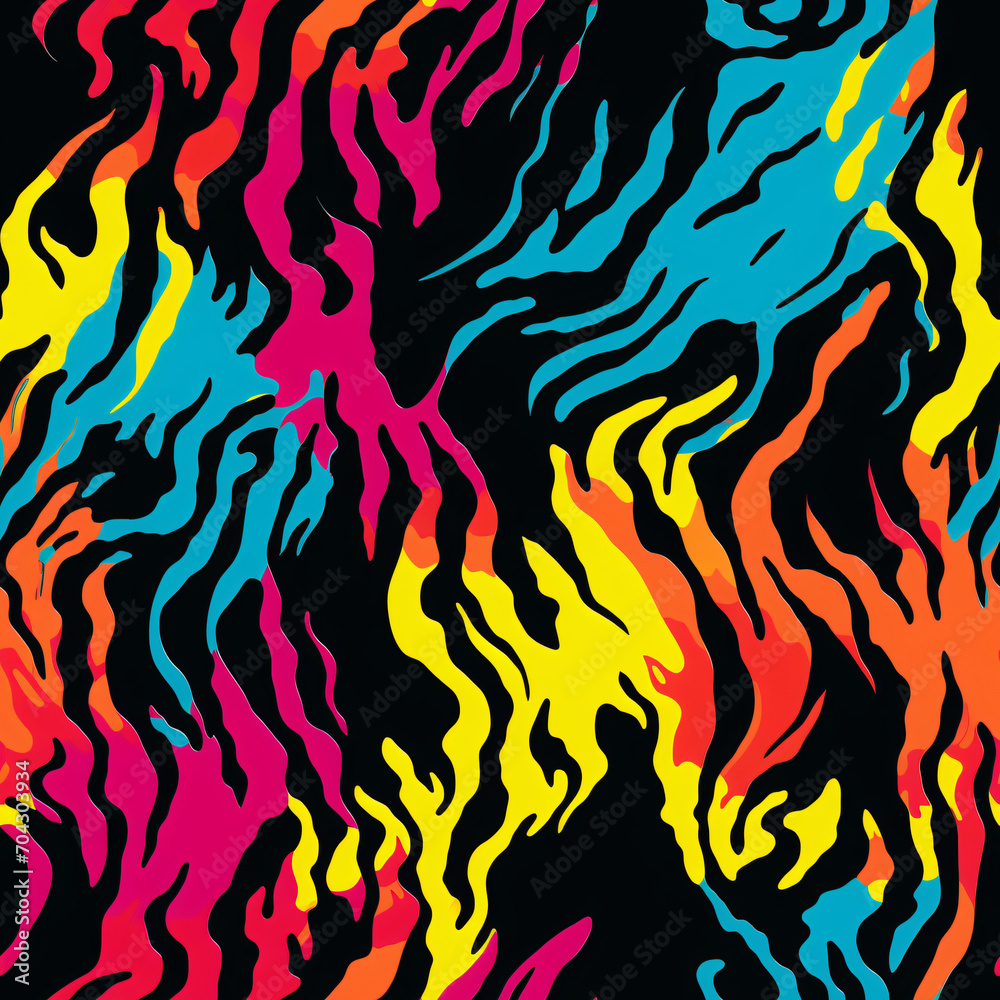 Tiger or zebra fur repeating texture.Jungle animal skin stripes. Seamless bright neon colorful pattern for print paper, card, wallpaper, textile, fabric Tiger or zebra fur repeating texture.Jungle animal skin stripes. Seamless bright neon colorful pattern for print paper, card, wallpaper, textile, fabric