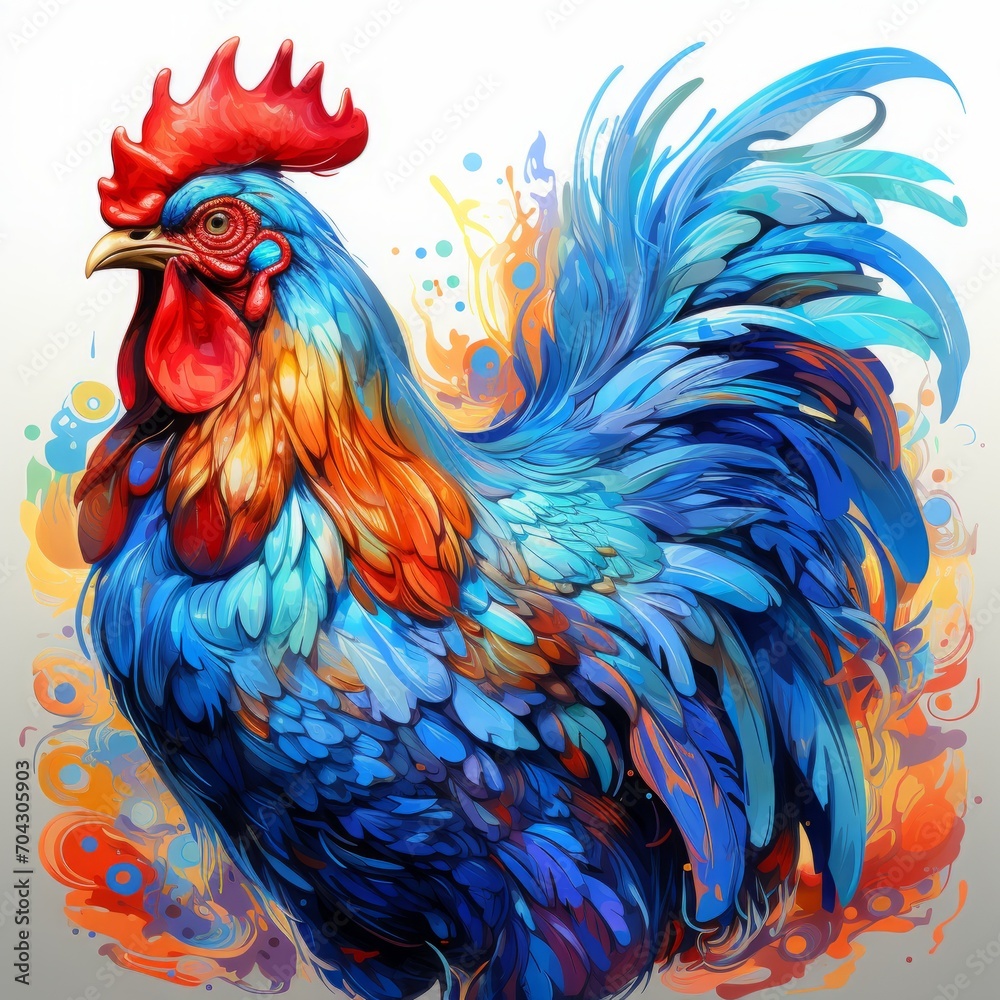 rooster close-up, portrait, poultry. colorful illustration. a colorful domestic bird.