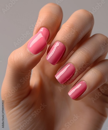 elegant nail design. a woman's hand with a pink manicure in close-up.