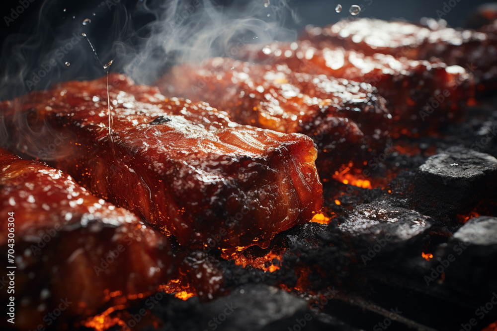 Ribs - Abstract marbling with a smoky, grilled texture. Ribs - Abstract marbling with a smoky, grilled texture.