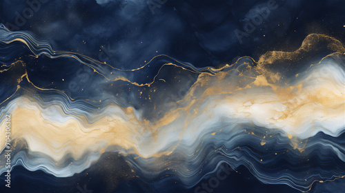 Ocean's Whisper: Abstract Blue and Gold Wavy Texture  © LANGSSI