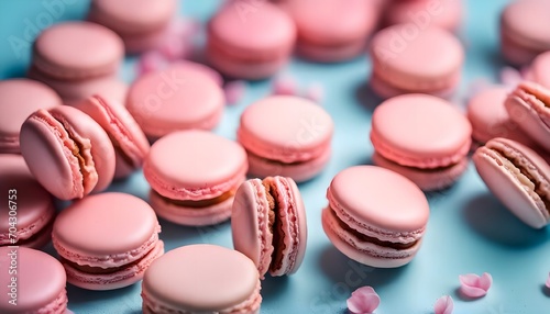 Pink macaroons on blue table