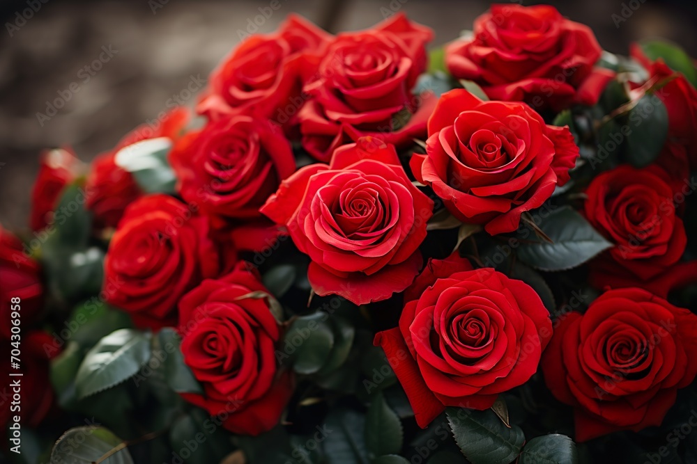 Obraz premium Photo of red roses beautiful bouquet of valentine's day. Generative Ai 
