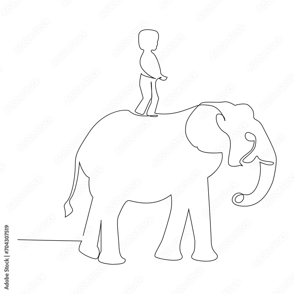 Obraz premium World wild life continuous single line art drawing and elephant one line outline vector art illustration