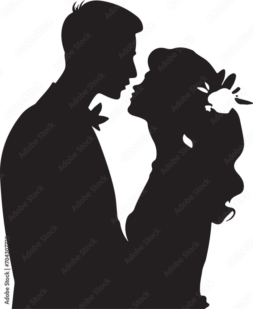 Romantic Couple Kissing Silhouette Vector Illustration