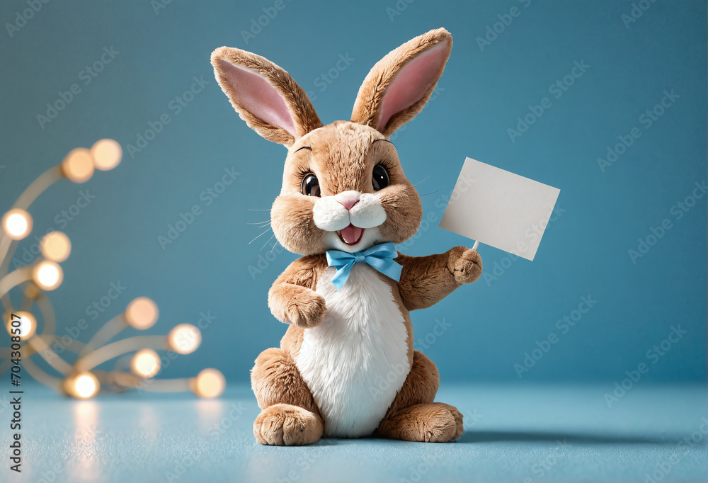 Obraz premium easter stuffed bunny holding a empty sign 