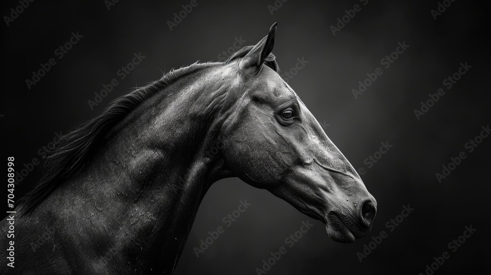 Obraz premium a horse - black and white side profile picture