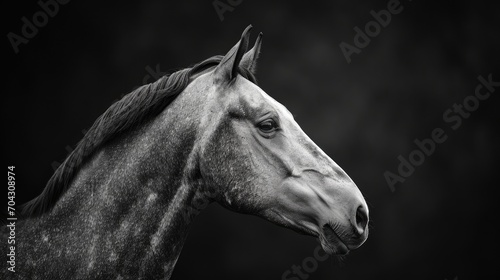 a horse - black and white side profile picture