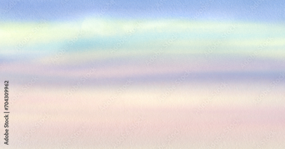 Blue, magenta and orange gradient. Abstract drawing of the sunset sky. Watercolor background.