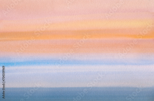 Saturated red magenta and blue color background. Abstract watercolor drawing of a sunset. Decorative pattern background.