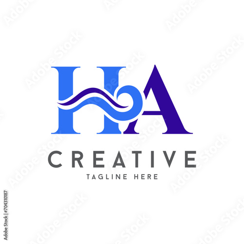 Letter HA ocean wave vector logo icon symbol minimalist illustration design for pool or aqua related logo