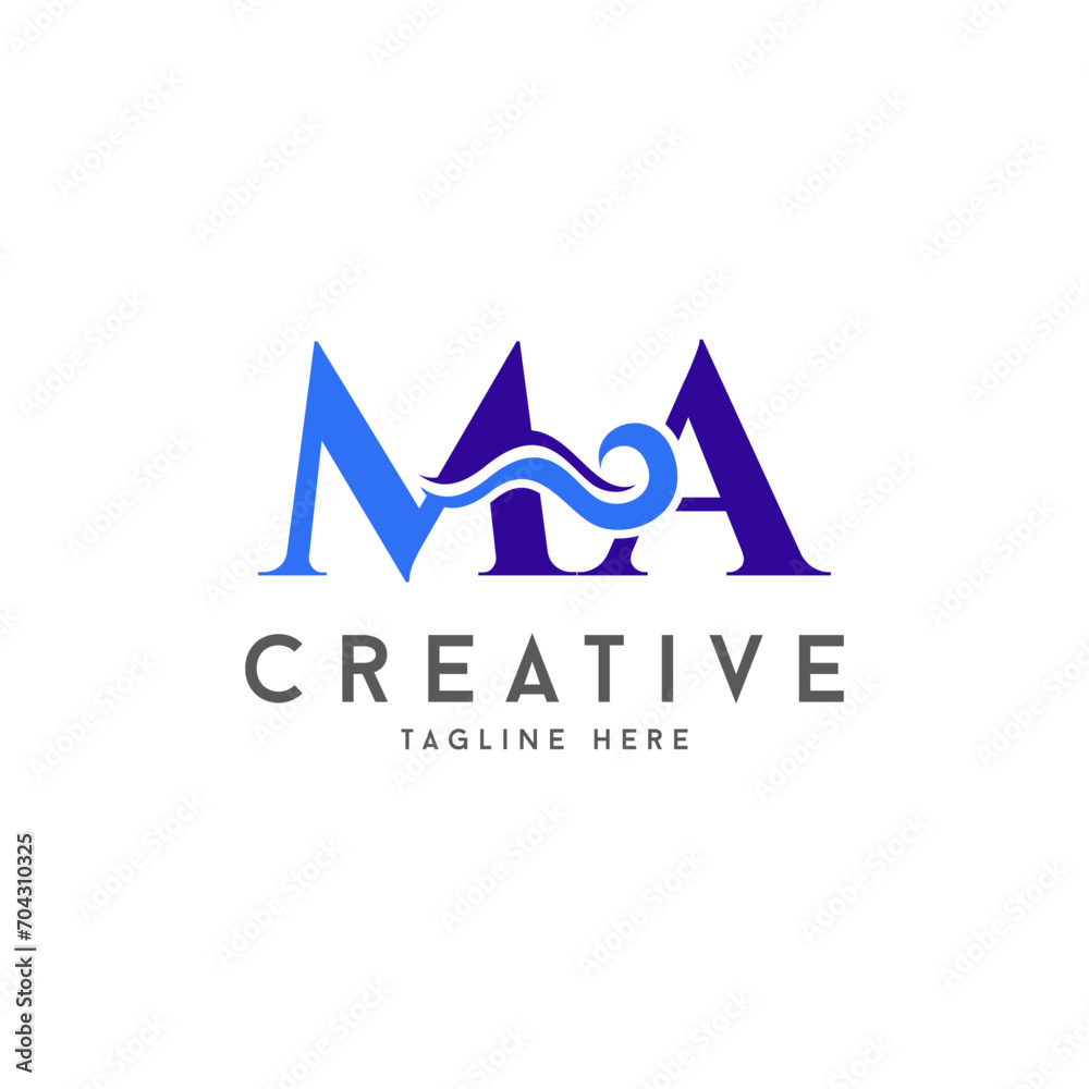 Fototapeta premium Letter MA ocean wave vector logo icon symbol minimalist illustration design for pool or aqua related logo