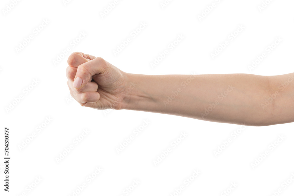 Young woman hand fist isolated on white background Young woman hand fist isolated on white background