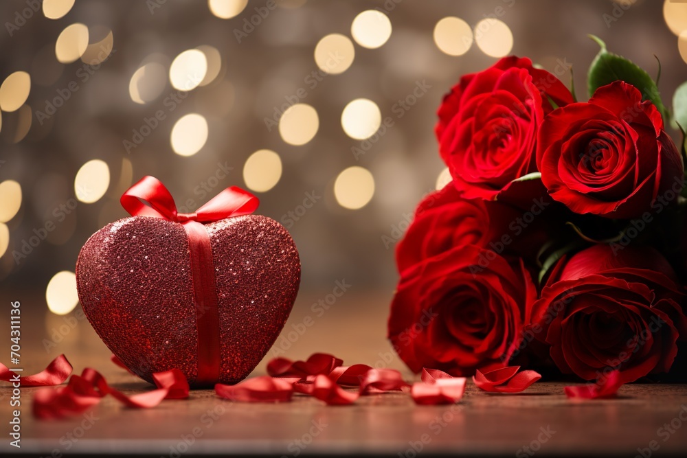Bouquet of red roses with beautiful heart. Generative Ai Bouquet of red roses with beautiful heart. Generative Ai