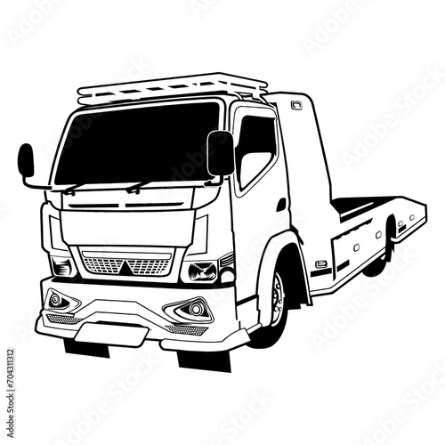 towing truck front side view line art
