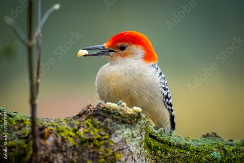 Red-bellied Woodpecker perched on tree branch in forest