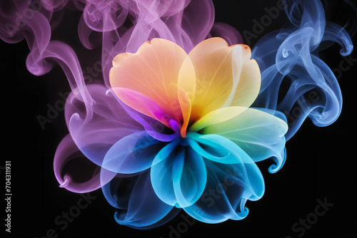 Gradient colorful colored smoke abstract background in the shape of a flower