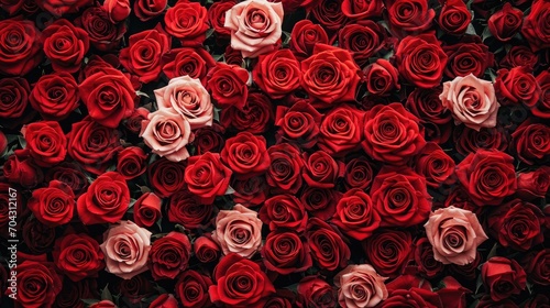 natural fresh red roses flowers pattern wallpaper, top view, red rose flower wall background #704312167