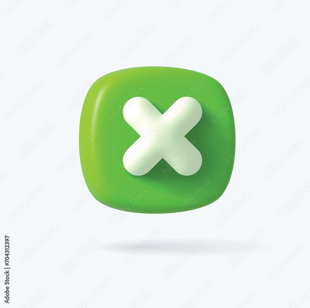 Obraz premium Vector Render 3d of Right Cross Icon. Green color. Approvement icon or emblem. Vector illustration