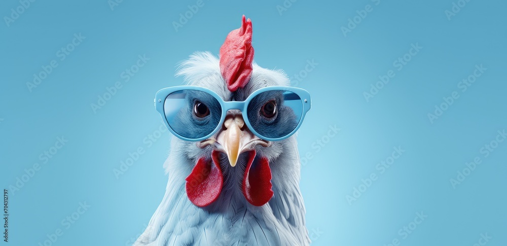 Chic Hen Peering Through Spectacles: A Fusion of Farmyard Fashion and Wit. Generative AI - obrazy, fototapety, plakaty 