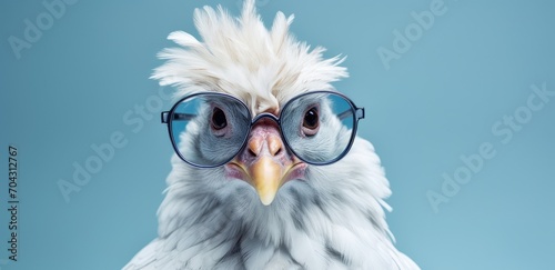 Chic Hen Peering Through Spectacles: A Fusion of Farmyard Fashion and Wit. Generative AI © Gelpi