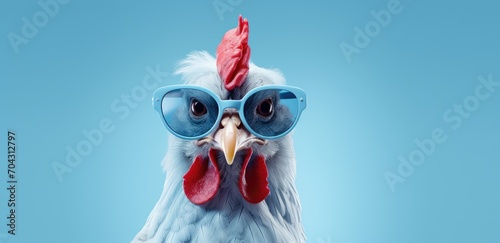 Chic Hen Peering Through Spectacles: A Fusion of Farmyard Fashion and Wit. Generative AI photo