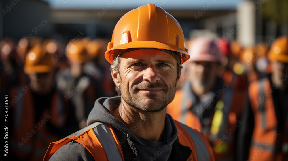 Portrait of a man builder in a helmet on the construction site, concept of civil engineering Portrait of a man builder in a helmet on the construction site, concept of civil engineering