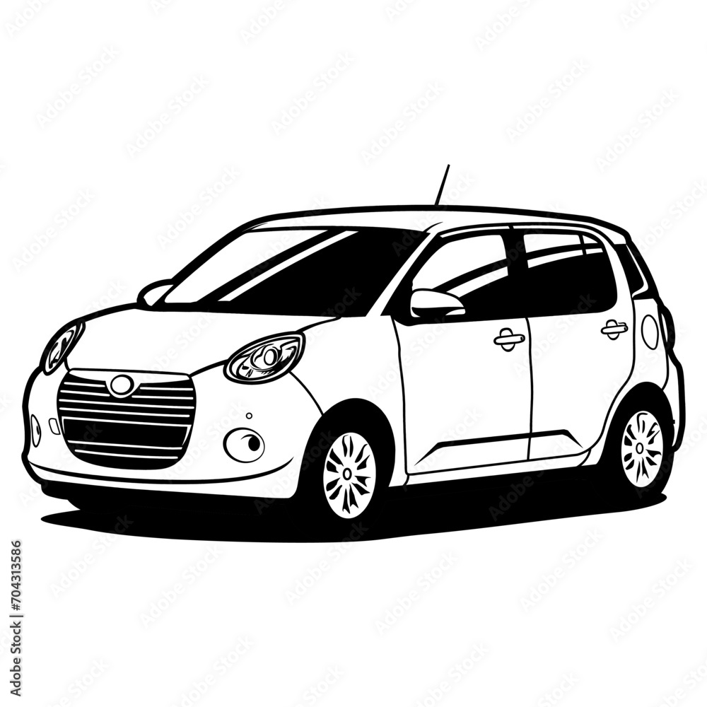 comfortable family car in black and white line art vector