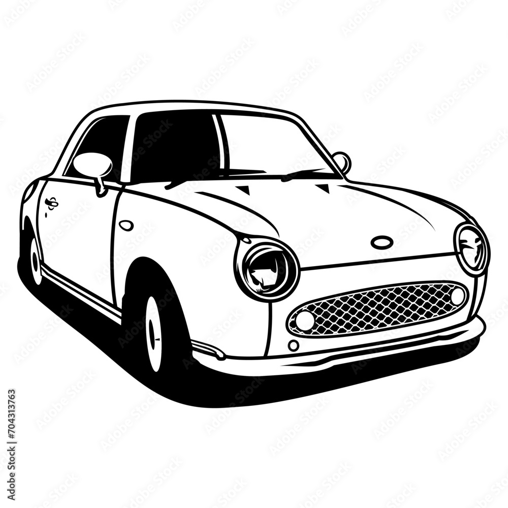 classic car front side view black and white line art vector