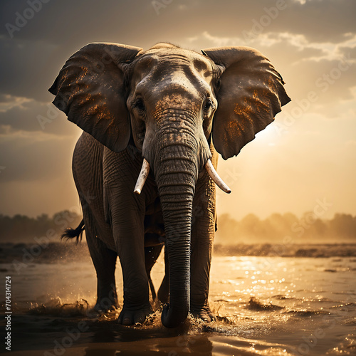 Frontal photograph of an elephant facing the camera .Generative Ai