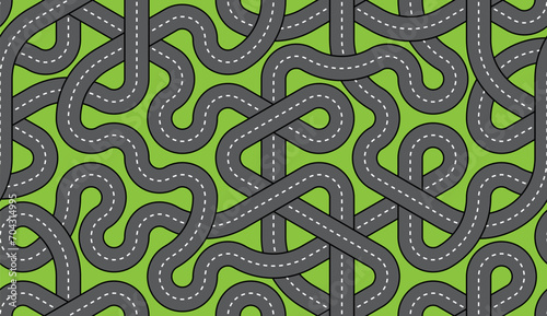Twisting roads seamless pattern. Hexagonal Truchet, creative coding computational design.