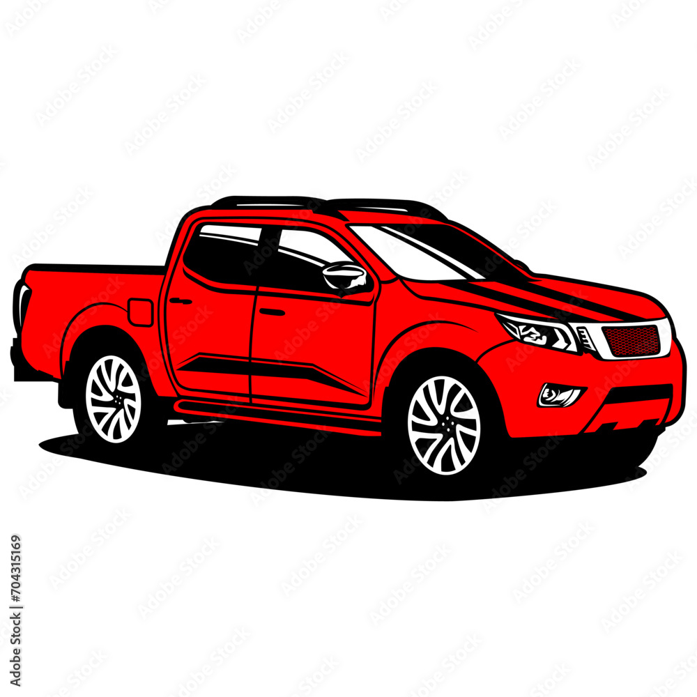 sturdy and strong pickup car cartoon red vector art