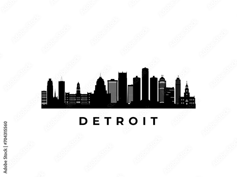 Vector Detroit skyline. Travel Detroit famous landmarks. Business and tourism concept for presentation, banner, web site.