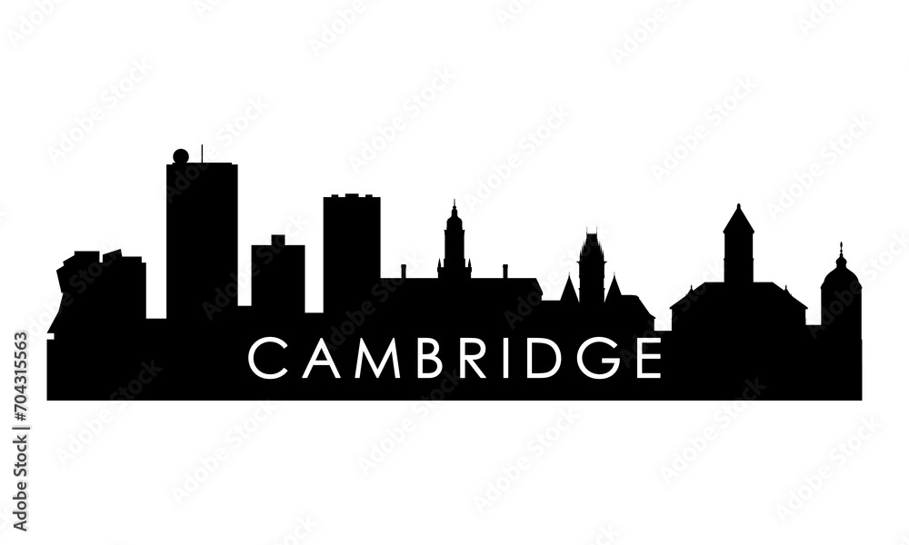 Cambridge Massachusetts skyline silhouette. Black Cambridge city design isolated on white background.