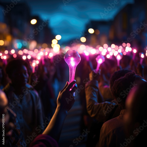 A peaceful demonstration in the square, with people holding numerous candles, generative AI