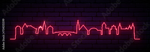 Red neon skyline of Aschaffenburg. Bright Aschaffenburg, Germany long banner. Vector illustration.