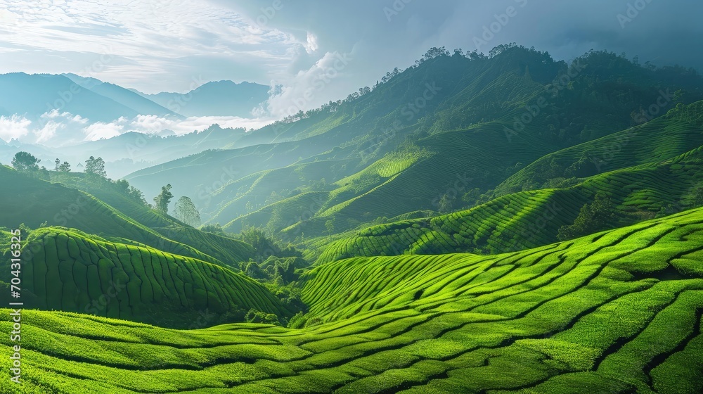 green tea plantation landscape 