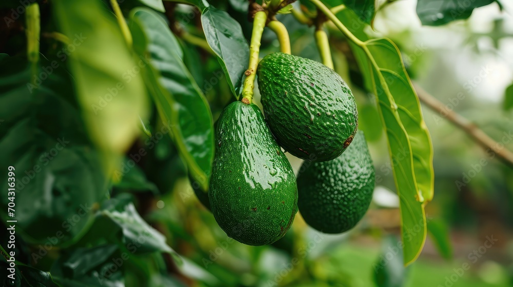 green Hass Avocados fruit hanging in the tree green Hass Avocados fruit hanging in the tree