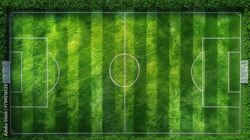 Green Soccer Field or Football Field Top View with Realistic Grass Texture and Mowing Pattern, Realistic Football Pitch