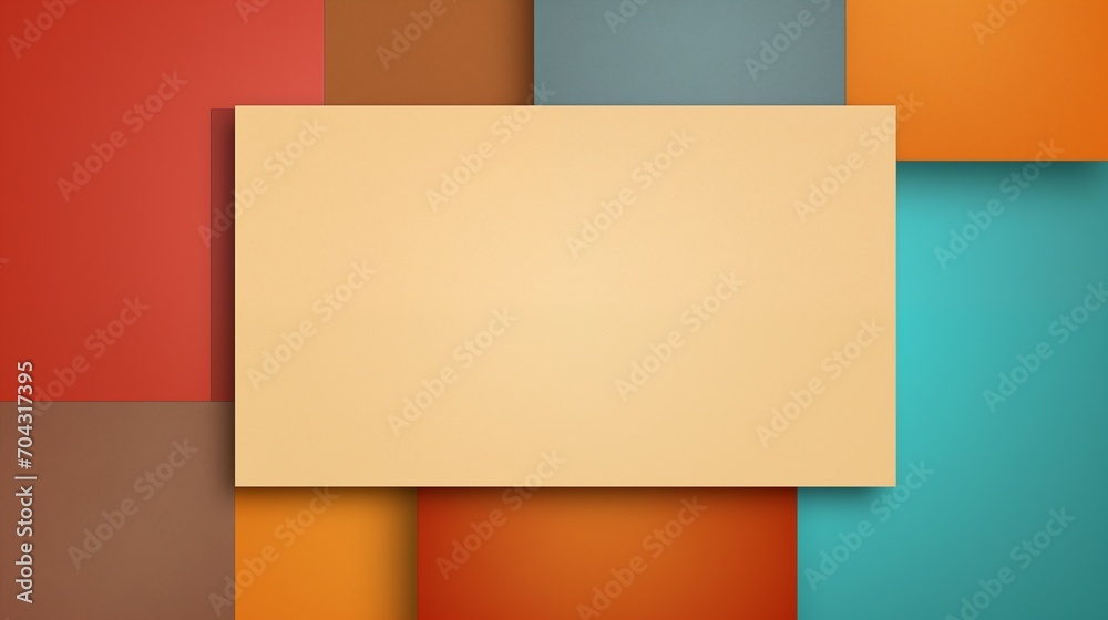 Fototapeta premium Paper Frame mockup with copy space for text. Create an artistic collage with a retro style on a warm brown, blue, red abstract background. Illustration background. 