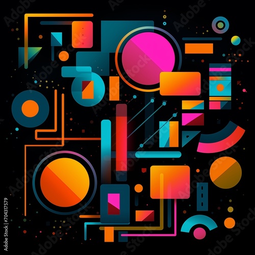 Abstract Neo Memphis style on black background. Decoration art background. Abstract geometric illustration background. Templates for designs. Abstract templates for designs.