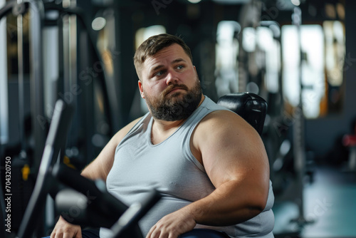 Overweight man in a gym. Body positive concept