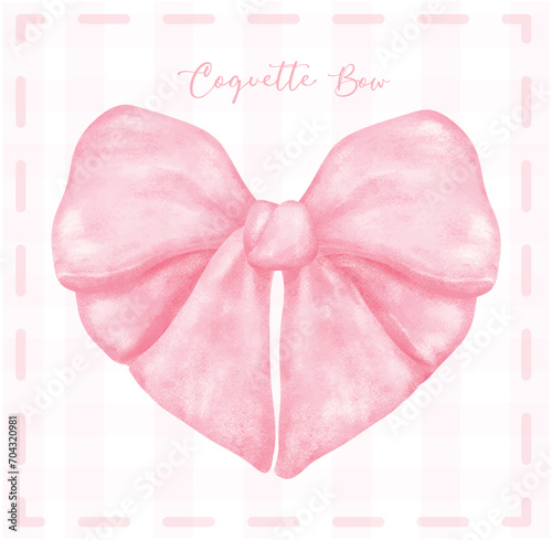 Cute coquette aesthetic pink bow in vintage heart shape ribbon style watercolor.