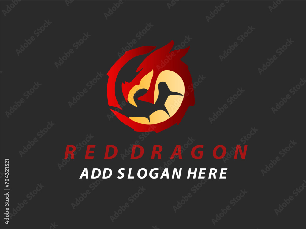 Modern dragon logo design. Red Dragon head and wings logo. Modern dragon logo design. Red Dragon head and wings logo.