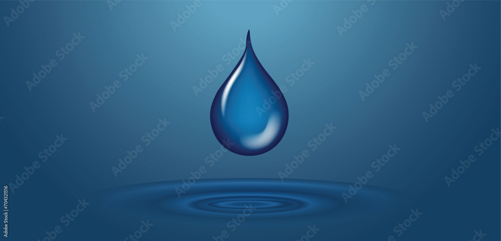 water drop clean shiny blue drop with circles on water close up front view vector illustration water drop clean shiny blue drop with circles on water close up front view vector illustration