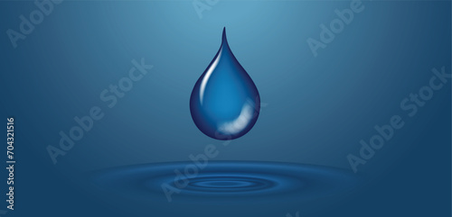 water drop clean shiny blue drop with circles on water close up front view vector illustration