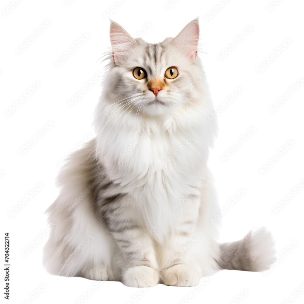 fluffy cat sitting on transparent background