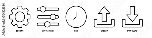 Free Download Download, Upload, Time, Adjustment, Setting editable stroke outline icons set isolated on white background flat vector illustration. - GFXLoad