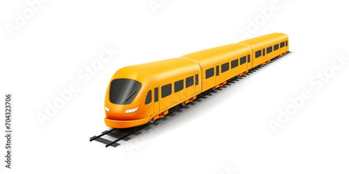 Yellow Train or metro, locomotive on rails. Modern city transport, railway 3d render illustration